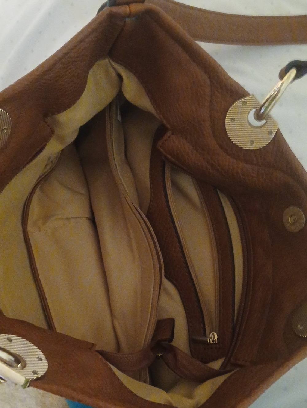 Michael Kors Teal Leather Tote with Tan Trim - Picture 2 of 3
